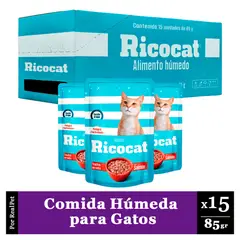 RICOCAT - Pack Caja x15 Comida Húmeda para Gato Salmón 85gr