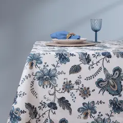 CASIOPIA - Mantel antimanchas rectangular 6 sillas FLORA AZUL