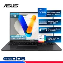 ASUS - Laptop Vivobook 16 i,ntel Core i7 12va Gen, Ram 16GB, SSD 512, 16 FHD, TN FreeDos