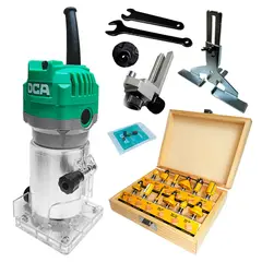 DCA - Ruteadora Fresadora Tupi Mano Palma 1/4" AMP04-6 550W + Kit 12 Fresas