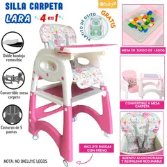 EBABY - Silla de comer bebé Escritorio con ruedas Lara Rosado