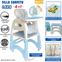 EBABY - Silla de comer Escritorio y con Ruedas Lara Celeste