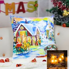 CASATEX - COJIN NAVIDEÑO CON LUCES VILLA MAGICA  45X45CM.
