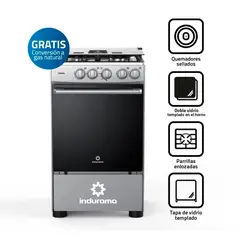 INDURAMA - Cocina de Pie a Gas 20" 4 Hornillas Acero Fontana - Gris - con Horno