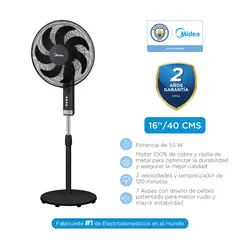 MIDEA - VENTILADOR DE PEDESTAL MFA164MB-PE ZEFIRO 16’’ NEGRO 7ASPAS