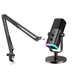 FIFINE - Micrófono Dinamino + Brazo AM8 RGB USB XLR Cardioide - Negro