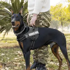 GENERICO - ARNÉS PARA PERROS DE SERVICIO EXTRA DOBLE COLOR NEGRO TALLA M + CORREA GRUESA