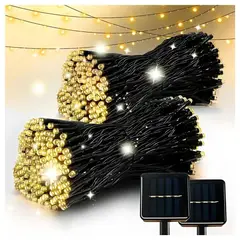 GENERICO - Luces Navideñas con Panel Solar Ambar 10mts x 2Unids