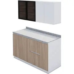 GENERICO - Modulo de Cocina Vigo + Puertas de Vidrio - Blanco y Castaño