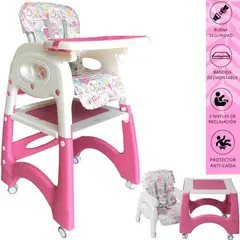 EBABY - Silla de comer Escritorio y con Ruedas LARA ROSADO