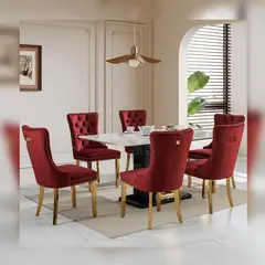 DMUEBLES - DM Comedor 6 sillas Italy al Duco Blanco con Negro - Rojo vino