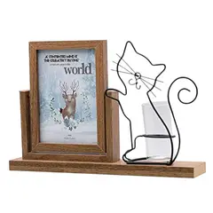 GENERICO - Porta Retrato De Madera Giratorio con Figura de Gato 10 x 15 cm