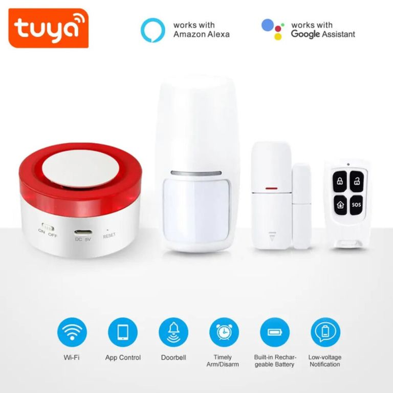 Kit de alarma Wifi PST-H1 TUYA 24Ghz Sirena Sensor de puerta ventana