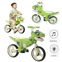 GENERICO - Bicicleta de Equilibrio Dino T-rex Musical y Luces -Verde