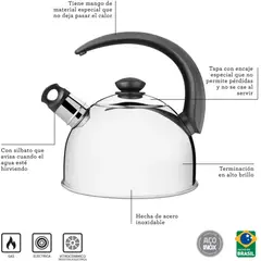 TRAMONTINA - Tetera con Silbato de Acero Inoxidable 2,1 L