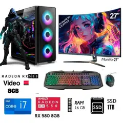 INTEL - Computadora PC GAMER Core I7 3.2Ghz  Ram 16GB DISCO SOLIDO SSD 1TB  RX 580 8GB  M27
