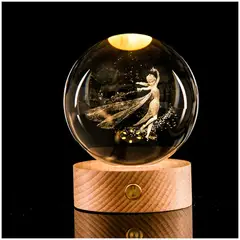 GENERICO - Esfera de Cristal LED Frozen 3D con Base de Madera