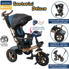 EBABY - Triciclo para niños Musical Guiador Santorini Azul