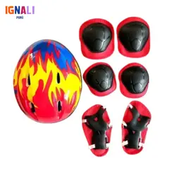 GENERICO - Kit set de seguridad Casco Rodilleras Coderas Muñequeras