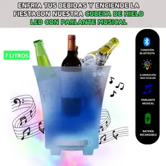 GENERICO - CUBETA HIELERA 7LITROS CON PARLANTE BLUETOOTH Y LUCES RGB