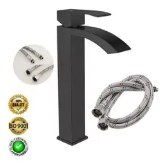 GENERICO - Grifo mezcladora alta para ovalin con caida de agua tipo cascada acero black