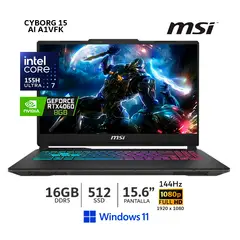 MSI - Core Ultra 7-155H-Cyborg 15 AI A1VFK Gaming, 16Gb Ram,512Gb SSD, RTX 4060 8GB, Win11-15K211-210
