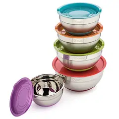 GENERICO - Set de Bowl 5 Piezas de Acero Inoxidable con Tapas de Colores