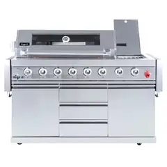 HIGRILL - Parrilla a Gas de 8 Quemadores con Sellador de Carnes y Rostizador