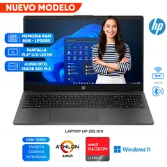 HP - Laptop 255 G10, AMD Athlon Silver, 8GB LPDDR5, 256GB SSD, 15.6" LCD LED HD SVA