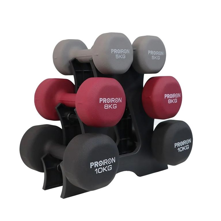 Set de mancuernas de neopreno de 5KG 8KG Y 10KG + Rack
