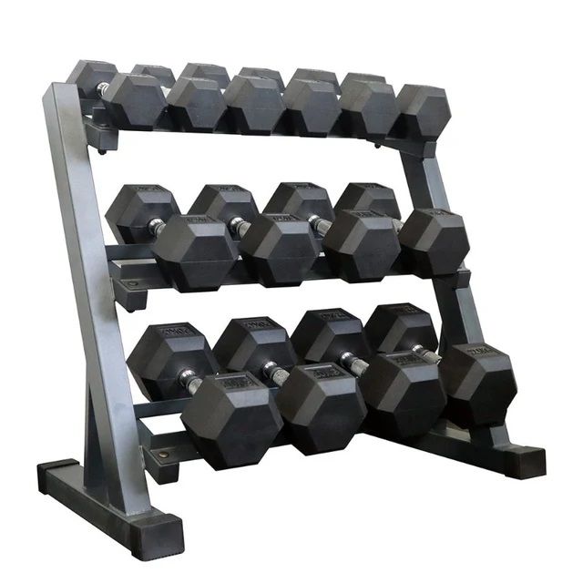 Set de mancuernas hexagonales de 165KG + Rack de Acero