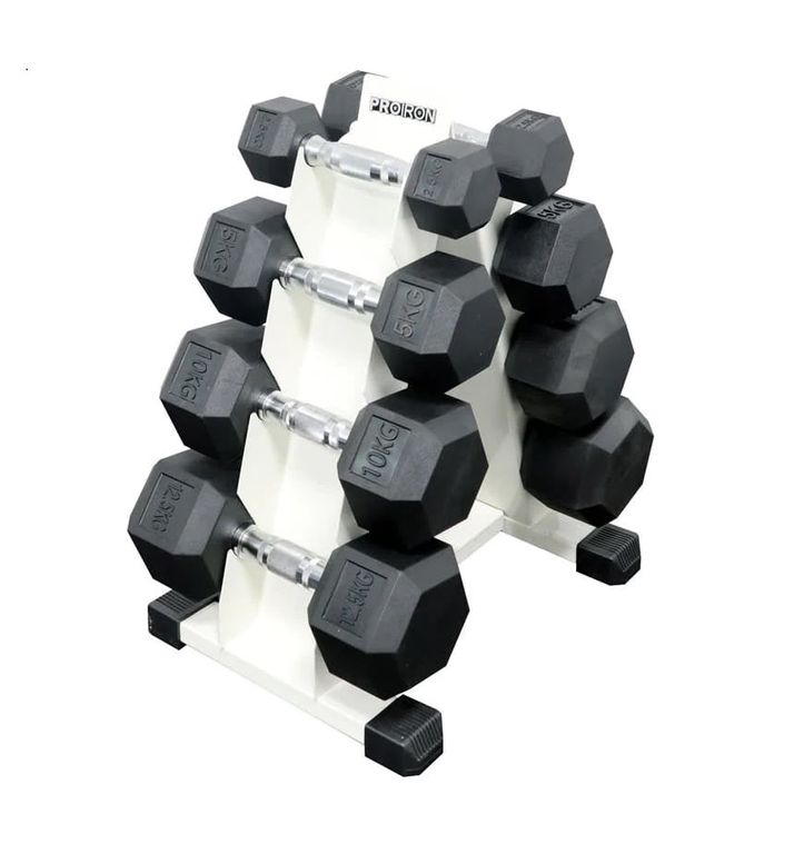 Set de mancuernas hexagonales de 50KG + Rack de Acero