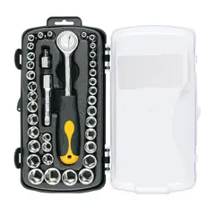 PRETUL - Juego dados 39 herramientas 1/4" y 3/8" para mecánico,