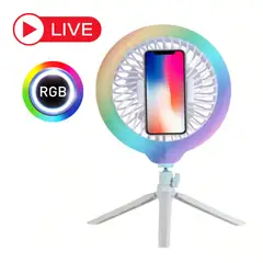SEISA - Ventilador con Aro de Luz LED RGB de 26 cm + Tripode de Mesa
