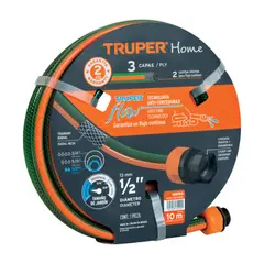 Truper - Manguera 1/2"reforzada 3 capas 10 m conexiones plásticas