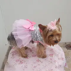 GENERICO - TERNURA BRILLANTE VESTIDO MASCOTAS ROSA-PLATEADO TALLA L