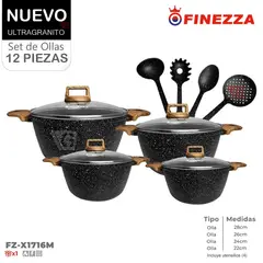 FINEZZA - Juego de Ollas de Ultragranito FZ-X1716M de 12 Pzs.