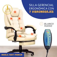 GENERICO - Silla Ergonómica Gerencial reclinable- 7 Masajes color blanco hueso