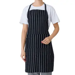 GENERICO - DELANTAL DE COCINA MANDIL NEGRO CON FRANJAS BLANCAS