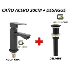 GREEN HOUSE - GRIFERIA ACERO 20CM NEGRO AGUA FRIA + DESAGUE