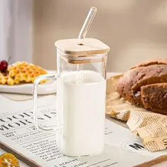 GENERICO - VASO DOBLE AESTHETIC CUADRADO TAPA DE BAMBÚ