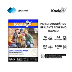 KOALA - Papel Fotográfico Brillante Adhesivo A4 135g 50 hojas