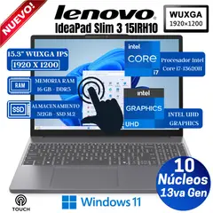 LENOVO - Laptop IdeaPad Slim 3 15IRH10 15.3" WUXGA Touch, Core i7-13620H, Ram 16GB,SSD 512GB, Win 11