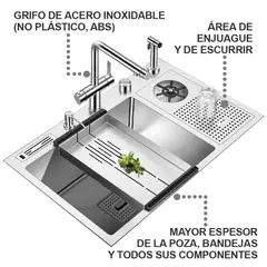 HILIVING - Lavadero Multifuncional De Lujo y Griferia Dual de Acero Inoxidable 304 con Area Enjuague para Vasos
