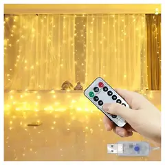 GENERICO - Cortinas Luces Navideñas Ámbar 3x3m con Control 2 Unid