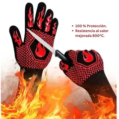 GENERICO - Guantes Parrilleros de Alta Temperatura puntos Antideslizantes Rojo