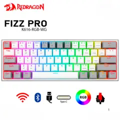 REDRAGON - Teclado Mecánico Gamer FIZZ PRO Wireless Spanish K616-RGB-GW