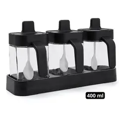 OEM - Condimentero Especiero de Vidrio más Cucharitas Set X3