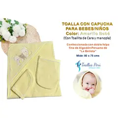 TOALLAS PERU DETALLES Y MAS - Toalla con Capucha Bebé-Niño Amarillo - Alg La Bellota
