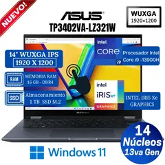 ASUS - Laptop 2 en 1 TP3402VA-LZ321W 14” WUXGA Táctil, Core i9-13900H, Ram 16GB, Ssd 1TB, Win 11